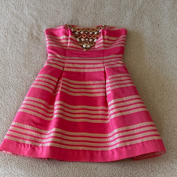 Lilly Pulitzer Strapless Pink and Gold Dress Size 4 - Picture 1 of 7
